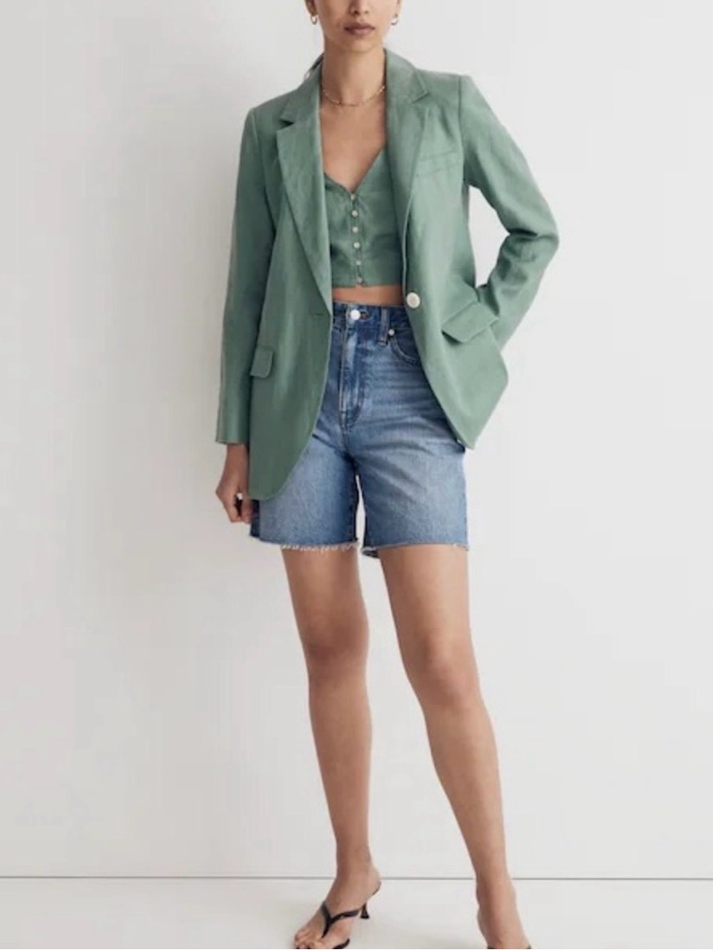 Madewell Women’s The Larsen Blazer in 100% Linen Medium Trellis Green MSRP $158
